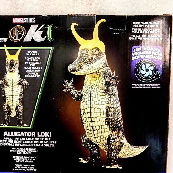 Alligator Loki Costume 7' TALL Adult INFLATABLE HALLOWEEN Jumpsuit Claws w FAN - Picture 4 of 15